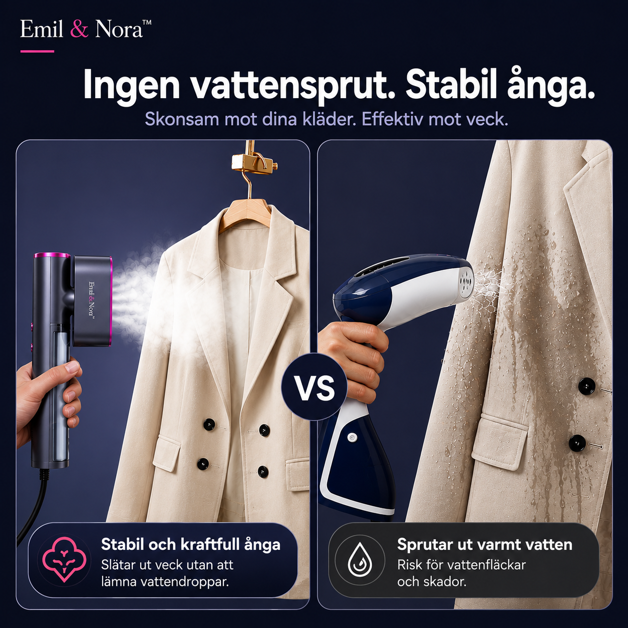 Emil & Nora™ – Travel Steamer Pro – Släta kläder på bara 15 sekunder – utan strykbräda