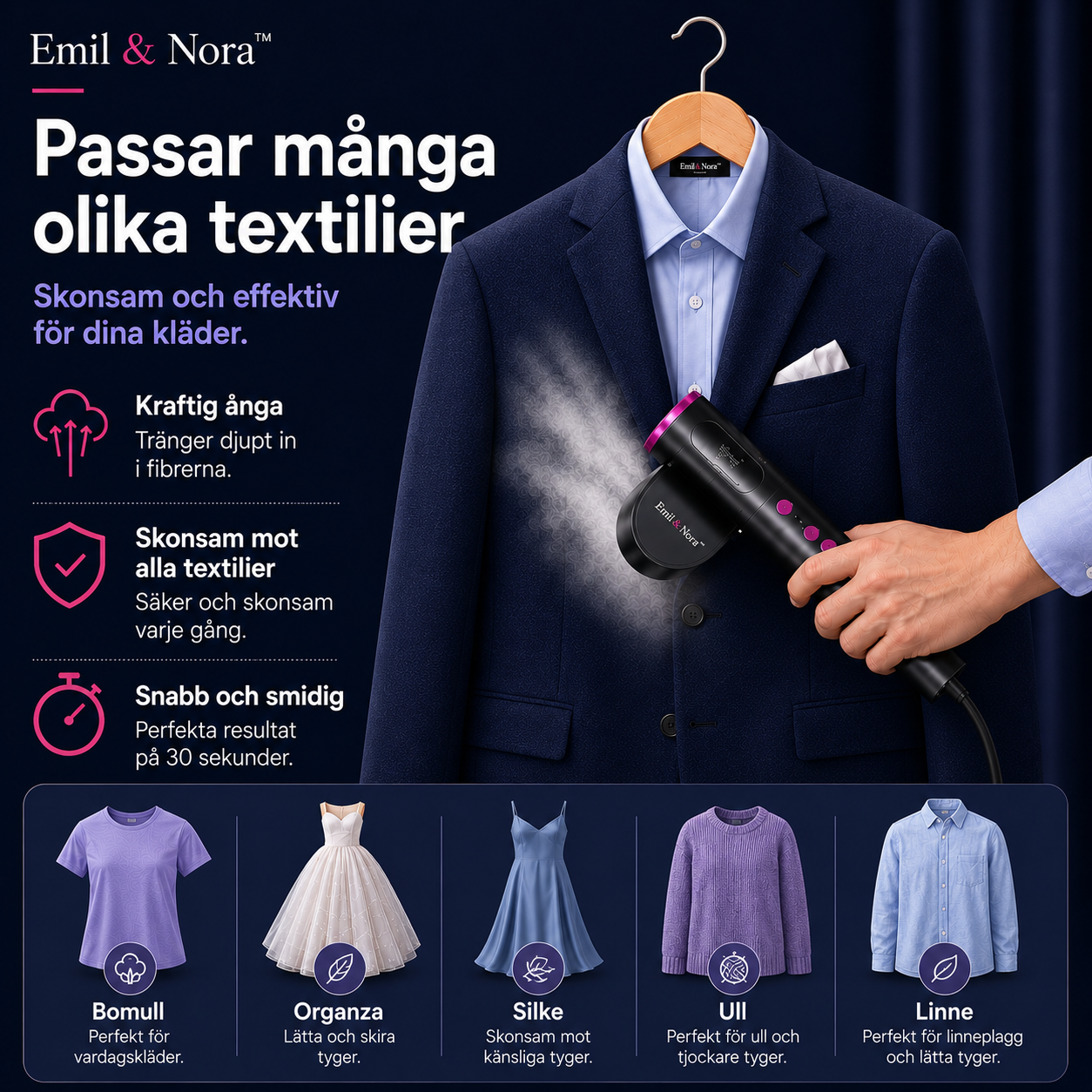 Emil & Nora™ – Travel Steamer Pro – Släta kläder på bara 15 sekunder – utan strykbräda